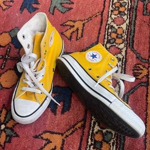 Converse all star high tops - yellow with custom gold grommets